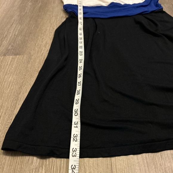 Express Y2K Tri-Tone Spaghetti Strap Mini Dress - White, Blue, Black - Picture 5 of 6